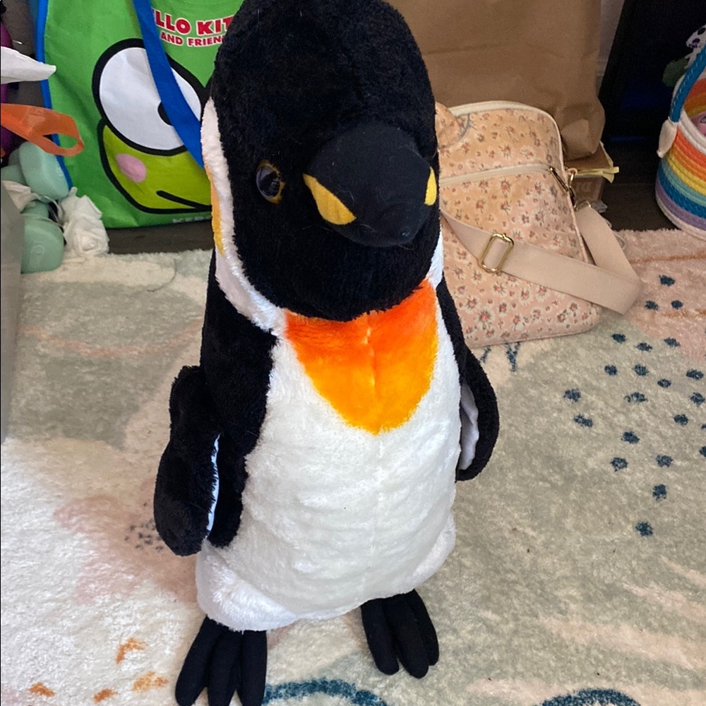 Plush Penguin Toy - Black, White, and Orange